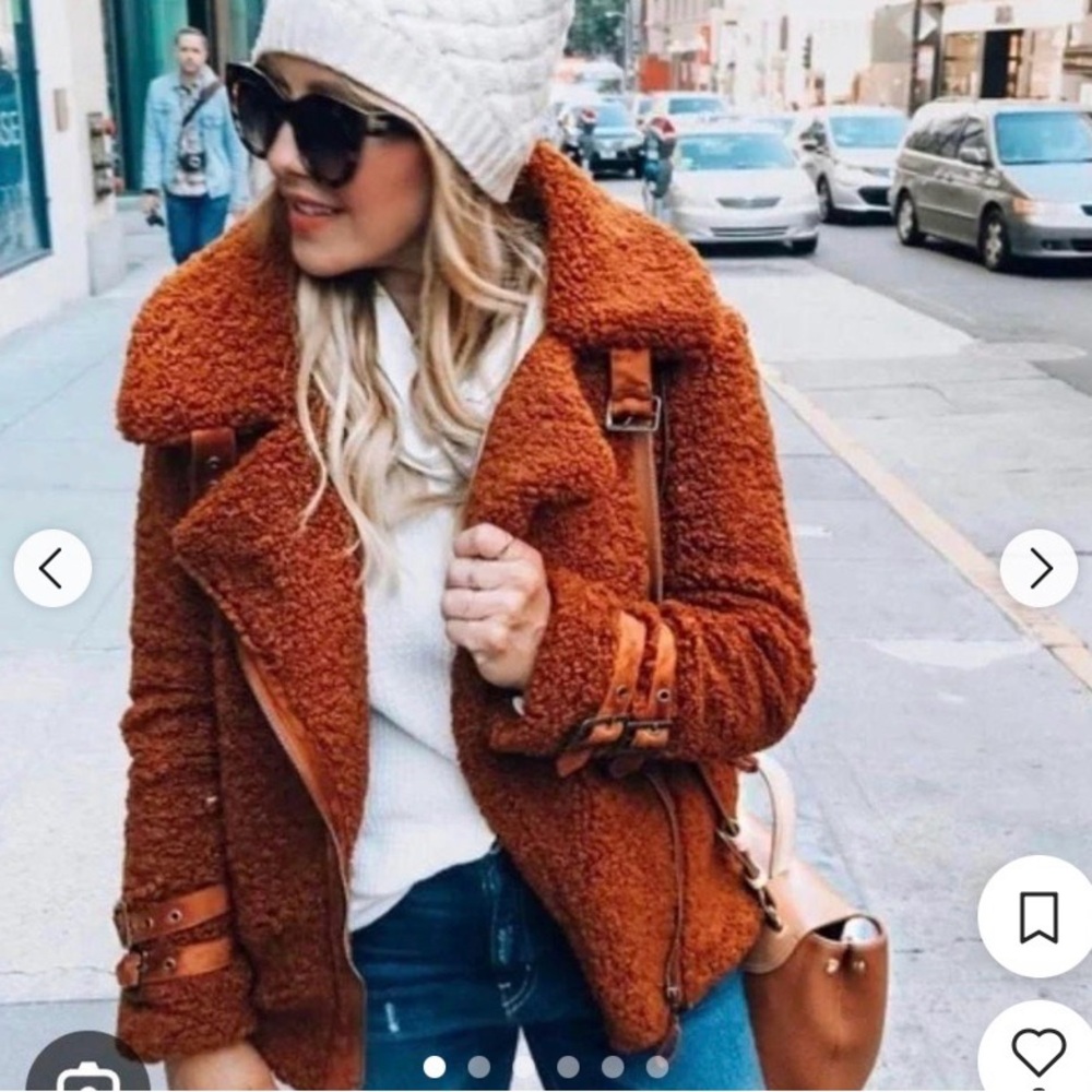 Anthropologie Marrakech sherpa teddy moto jacket rust /bronze color small